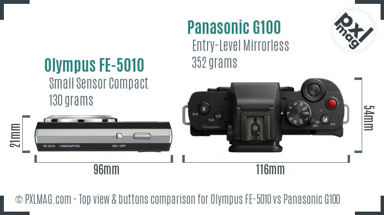 Olympus FE-5010 vs Panasonic G100 top view buttons comparison