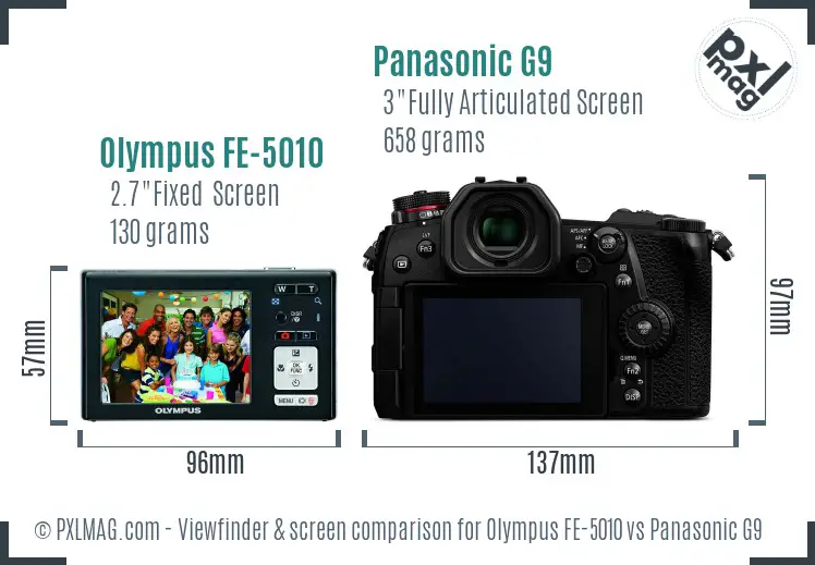 Olympus FE-5010 vs Panasonic G9 Screen and Viewfinder comparison