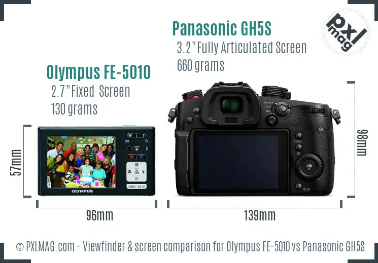 Olympus FE-5010 vs Panasonic GH5S Screen and Viewfinder comparison