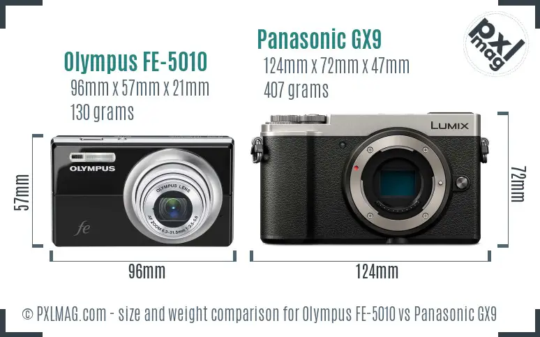 Olympus FE-5010 vs Panasonic GX9 size comparison