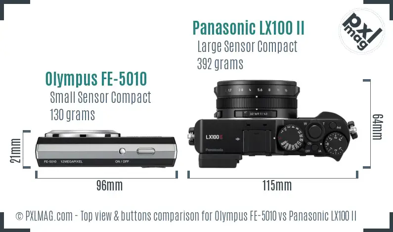 Olympus FE-5010 vs Panasonic LX100 II top view buttons comparison