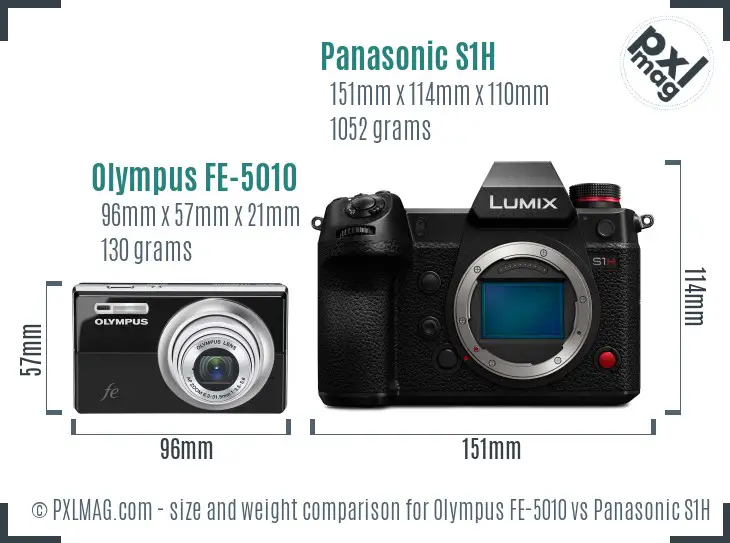 Olympus FE-5010 vs Panasonic S1H size comparison