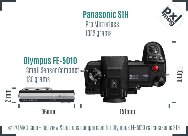 Olympus FE-5010 vs Panasonic S1H top view buttons comparison