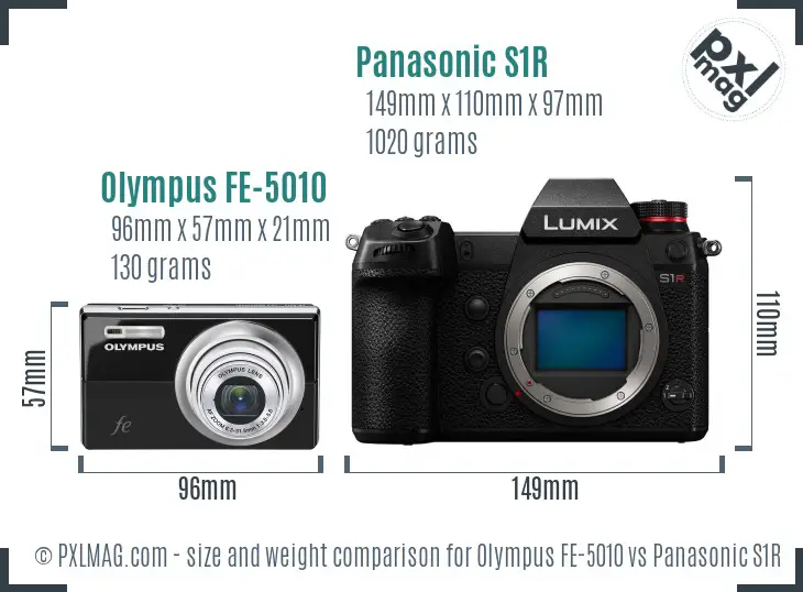 Olympus FE-5010 vs Panasonic S1R size comparison