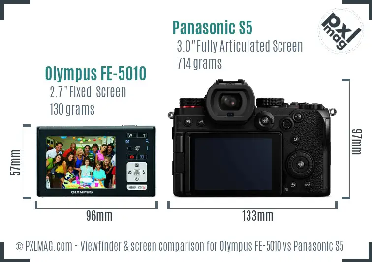 Olympus FE-5010 vs Panasonic S5 Screen and Viewfinder comparison