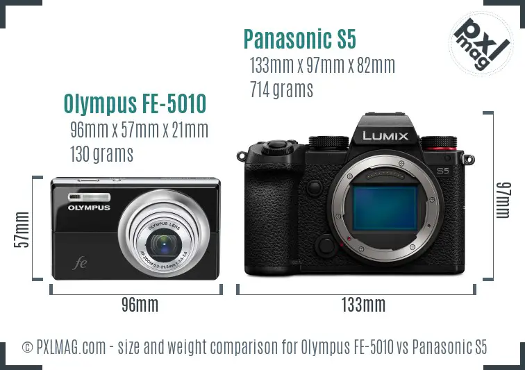 Olympus FE-5010 vs Panasonic S5 size comparison