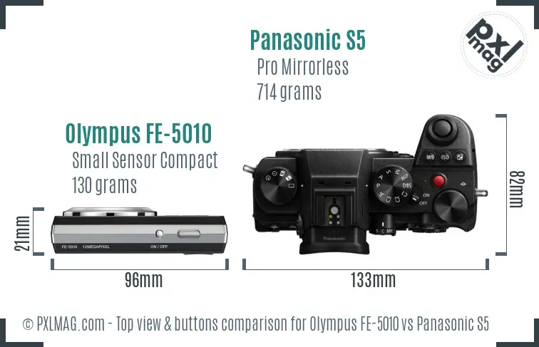 Olympus FE-5010 vs Panasonic S5 top view buttons comparison