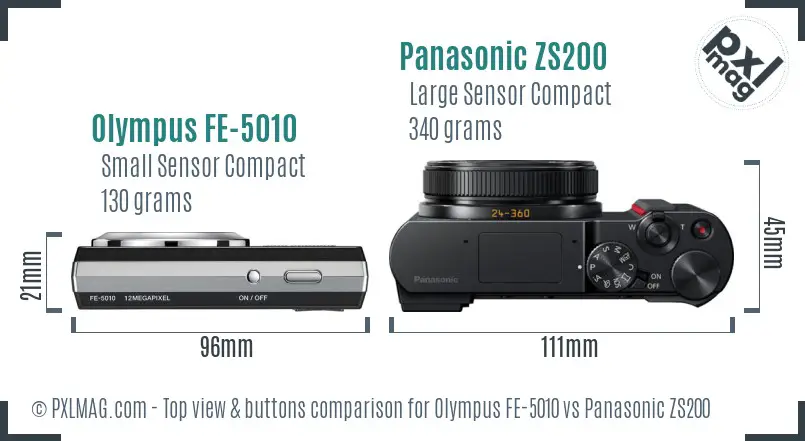 Olympus FE-5010 vs Panasonic ZS200 top view buttons comparison