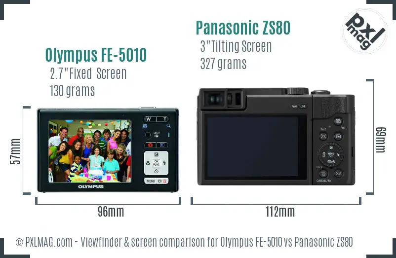 Olympus FE-5010 vs Panasonic ZS80 Screen and Viewfinder comparison