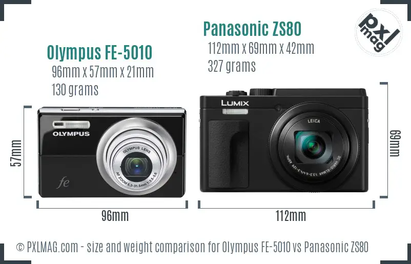 Olympus FE-5010 vs Panasonic ZS80 size comparison