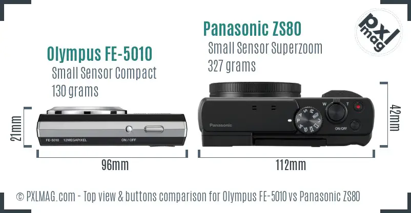 Olympus FE-5010 vs Panasonic ZS80 top view buttons comparison