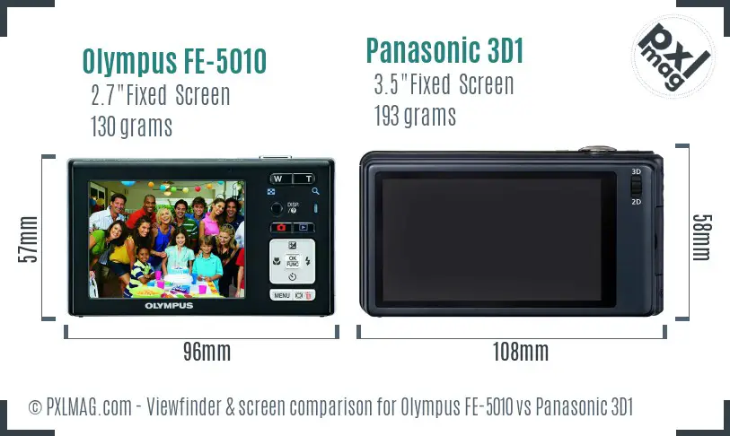 Olympus FE-5010 vs Panasonic 3D1 Screen and Viewfinder comparison