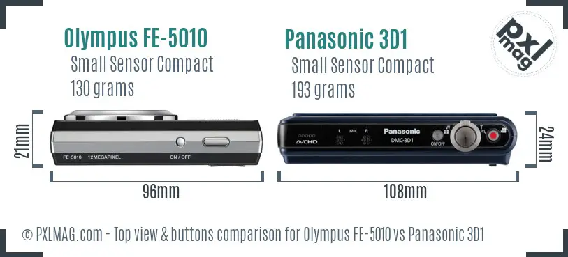 Olympus FE-5010 vs Panasonic 3D1 top view buttons comparison