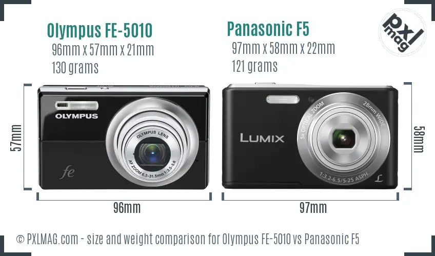 Olympus FE-5010 vs Panasonic F5 size comparison