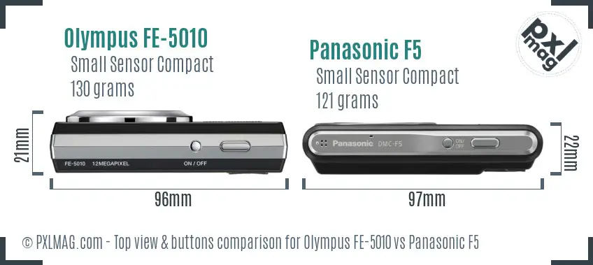 Olympus FE-5010 vs Panasonic F5 top view buttons comparison