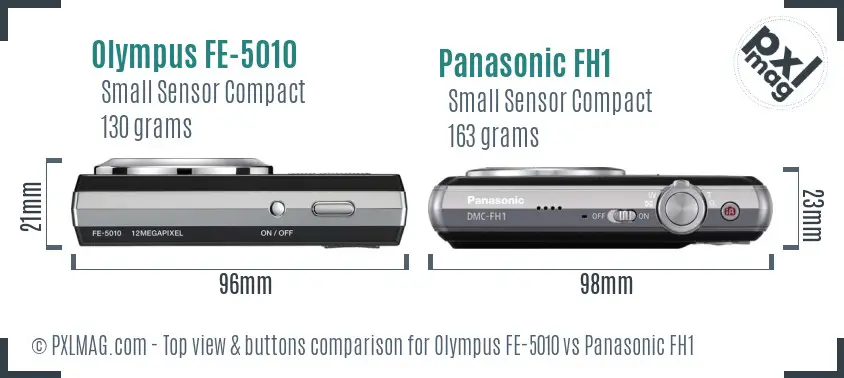 Olympus FE-5010 vs Panasonic FH1 top view buttons comparison
