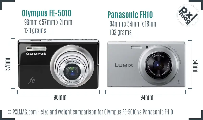 Olympus FE-5010 vs Panasonic FH10 size comparison