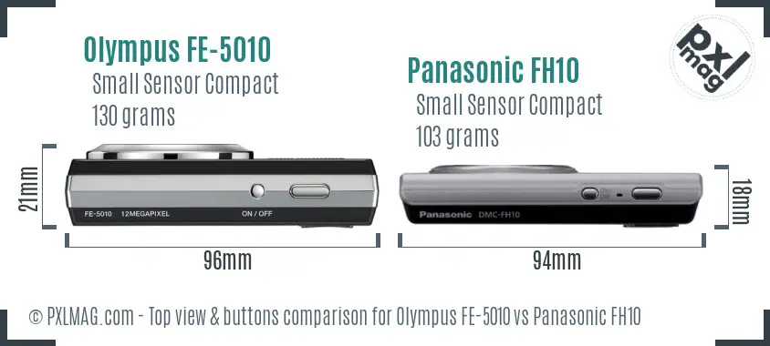 Olympus FE-5010 vs Panasonic FH10 top view buttons comparison