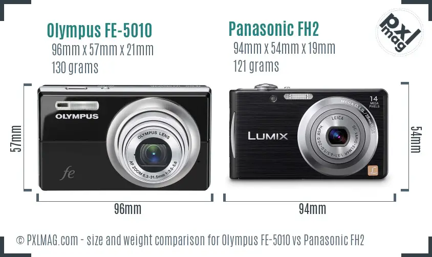 Olympus FE-5010 vs Panasonic FH2 size comparison