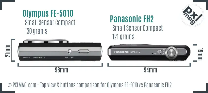 Olympus FE-5010 vs Panasonic FH2 top view buttons comparison