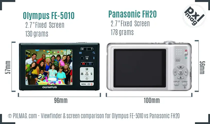 Olympus FE-5010 vs Panasonic FH20 Screen and Viewfinder comparison