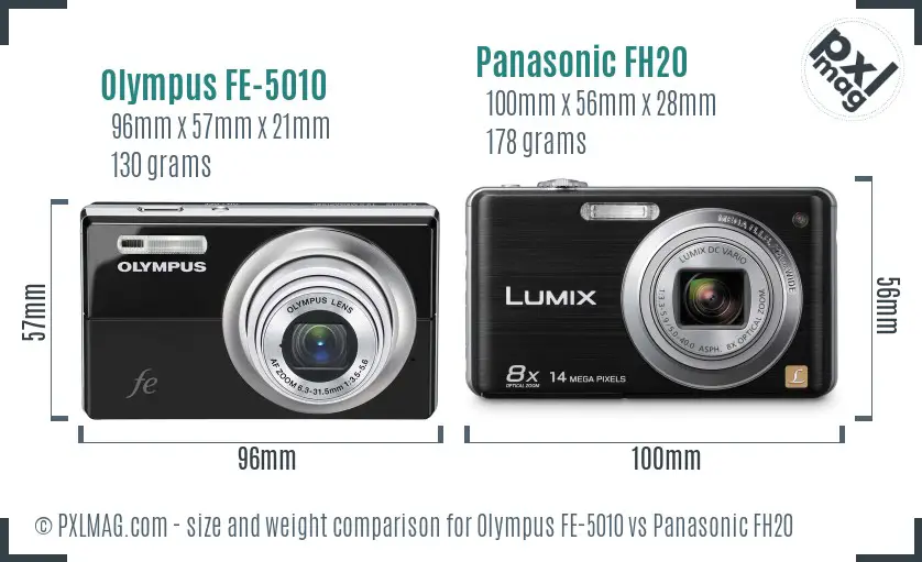 Olympus FE-5010 vs Panasonic FH20 size comparison