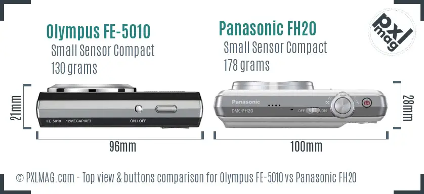 Olympus FE-5010 vs Panasonic FH20 top view buttons comparison