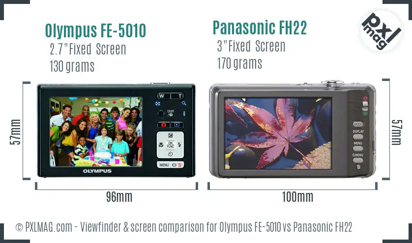Olympus FE-5010 vs Panasonic FH22 Screen and Viewfinder comparison