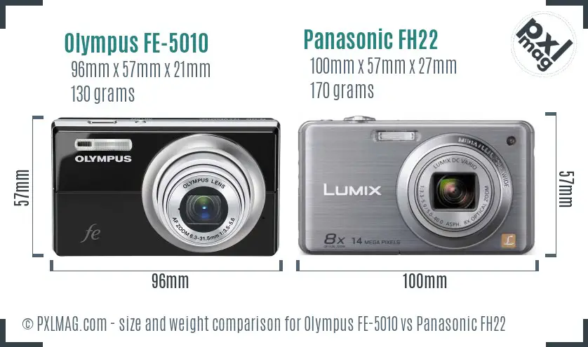 Olympus FE-5010 vs Panasonic FH22 size comparison