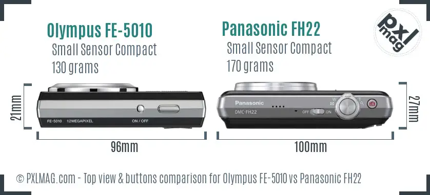 Olympus FE-5010 vs Panasonic FH22 top view buttons comparison