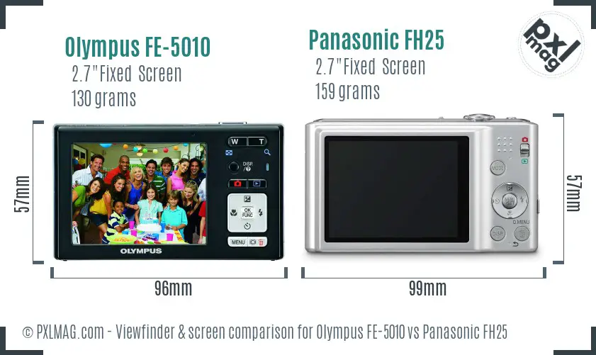 Olympus FE-5010 vs Panasonic FH25 Screen and Viewfinder comparison