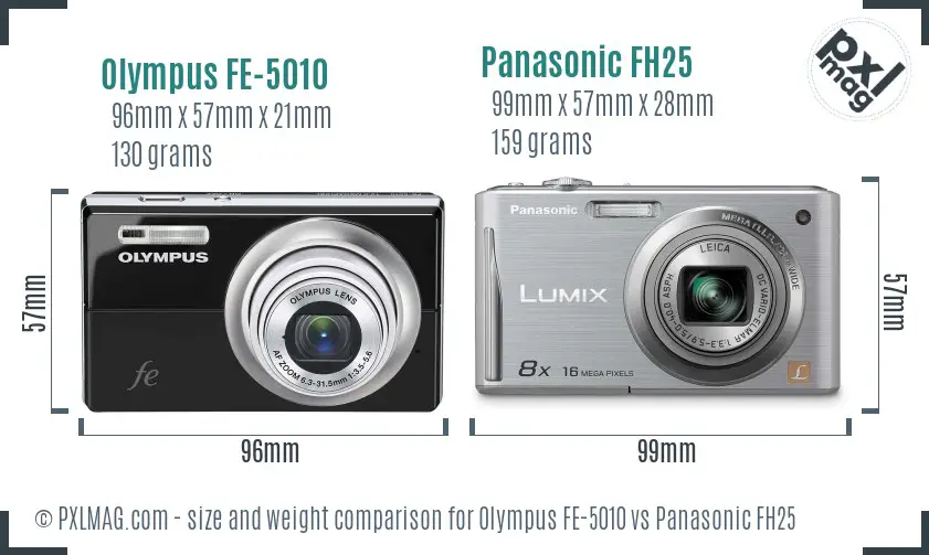Olympus FE-5010 vs Panasonic FH25 size comparison