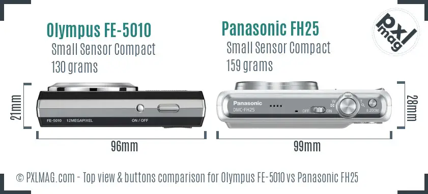Olympus FE-5010 vs Panasonic FH25 top view buttons comparison