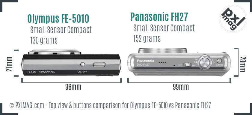 Olympus FE-5010 vs Panasonic FH27 top view buttons comparison