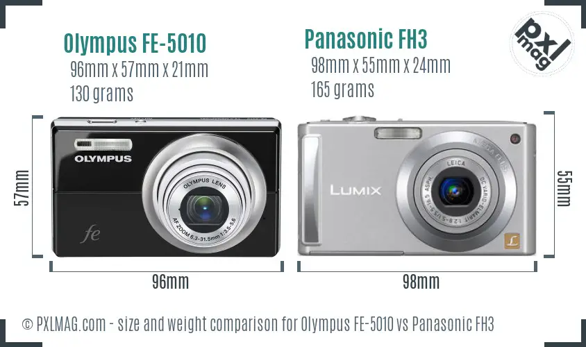 Olympus FE-5010 vs Panasonic FH3 size comparison