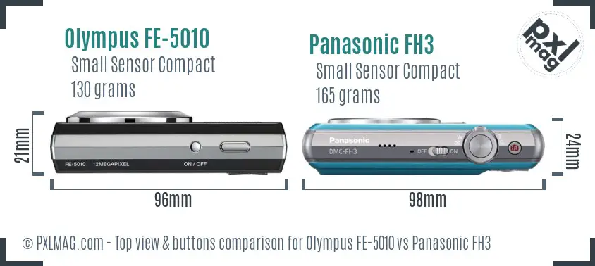 Olympus FE-5010 vs Panasonic FH3 top view buttons comparison