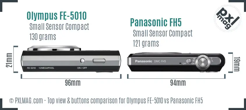 Olympus FE-5010 vs Panasonic FH5 top view buttons comparison