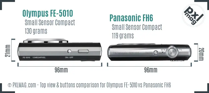 Olympus FE-5010 vs Panasonic FH6 top view buttons comparison