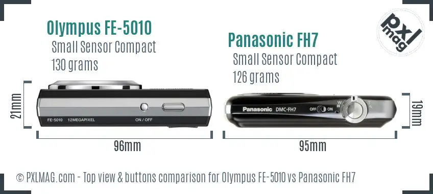 Olympus FE-5010 vs Panasonic FH7 top view buttons comparison