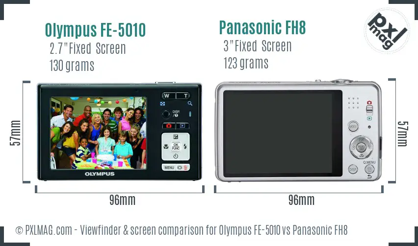 Olympus FE-5010 vs Panasonic FH8 Screen and Viewfinder comparison