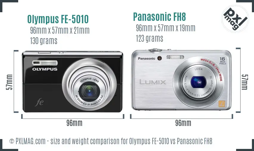 Olympus FE-5010 vs Panasonic FH8 size comparison