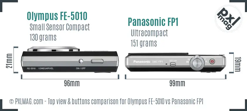 Olympus FE-5010 vs Panasonic FP1 top view buttons comparison
