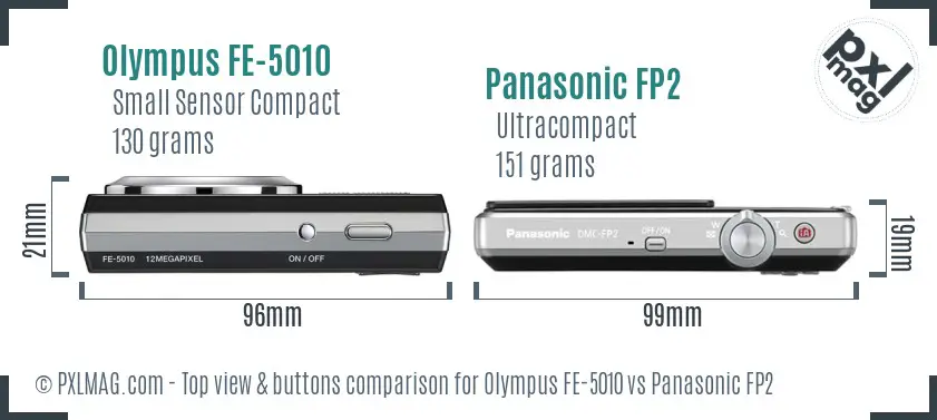 Olympus FE-5010 vs Panasonic FP2 top view buttons comparison