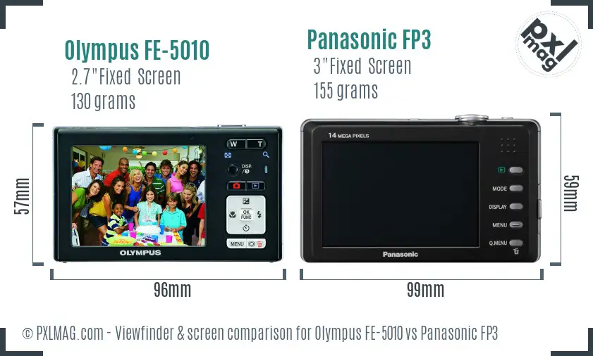 Olympus FE-5010 vs Panasonic FP3 Screen and Viewfinder comparison