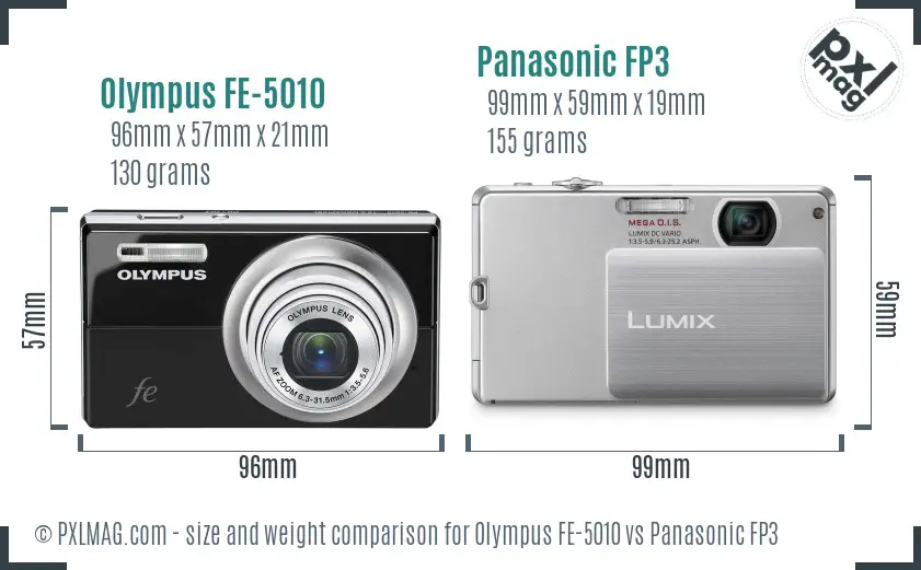 Olympus FE-5010 vs Panasonic FP3 size comparison