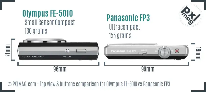 Olympus FE-5010 vs Panasonic FP3 top view buttons comparison