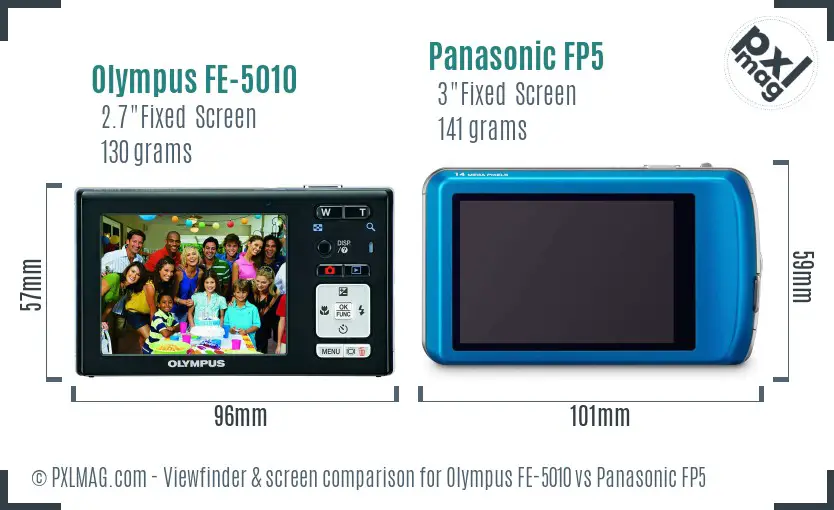 Olympus FE-5010 vs Panasonic FP5 Screen and Viewfinder comparison