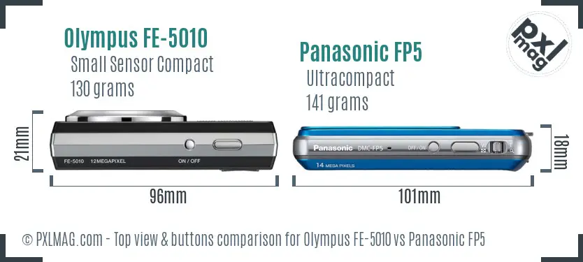 Olympus FE-5010 vs Panasonic FP5 top view buttons comparison