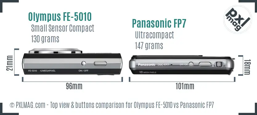 Olympus FE-5010 vs Panasonic FP7 top view buttons comparison
