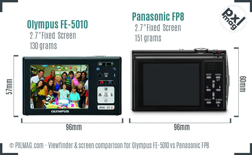 Olympus FE-5010 vs Panasonic FP8 Screen and Viewfinder comparison